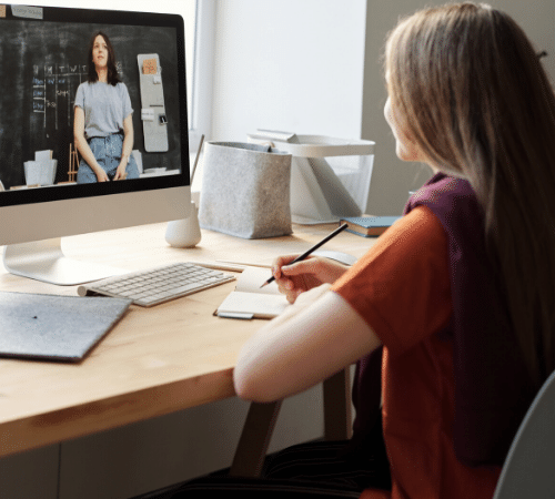 Lady working from home on a video call