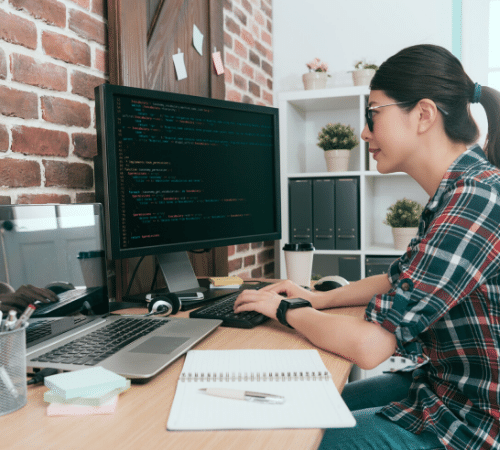 Lady at a computer working from home