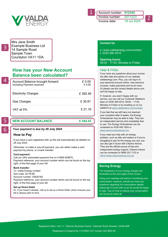 Valda Energy Invoice Page 1