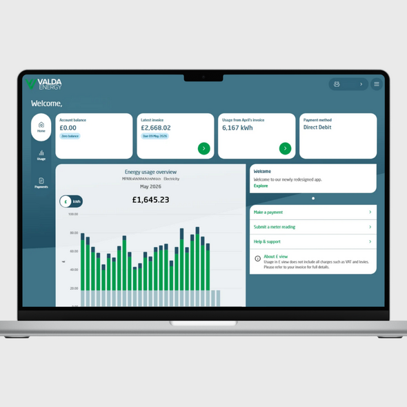Home screen of Valda Energy Customer Portal