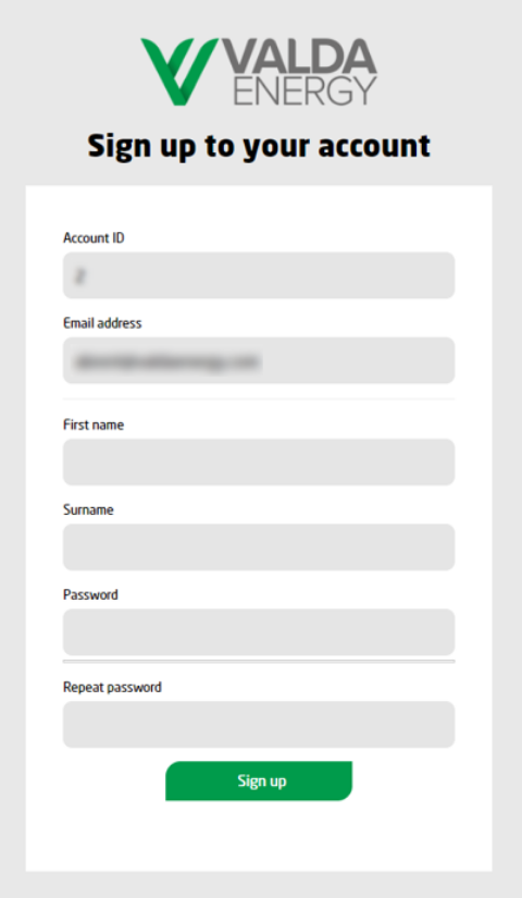 Valda Energy portal sign up to your account 