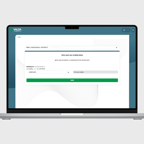 Valda Energy customer portal navigation bar