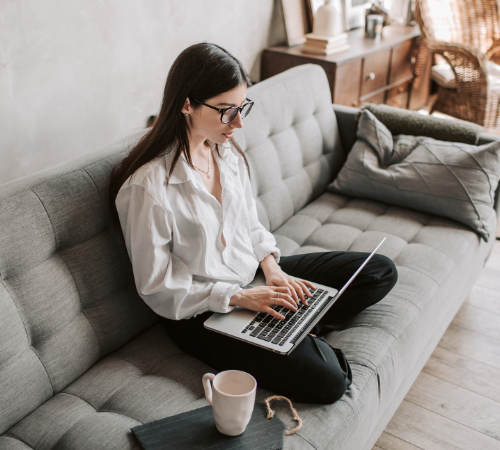 woman working from home on laptop