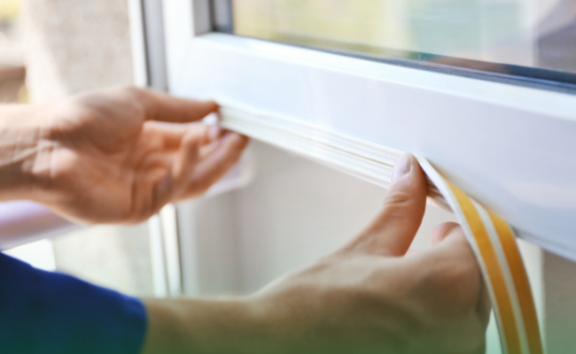 Person adding draught insulation to a window.