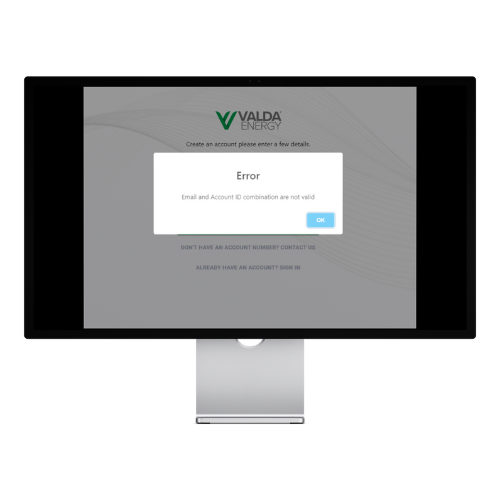 Valda Customer Portal Account Merge Error