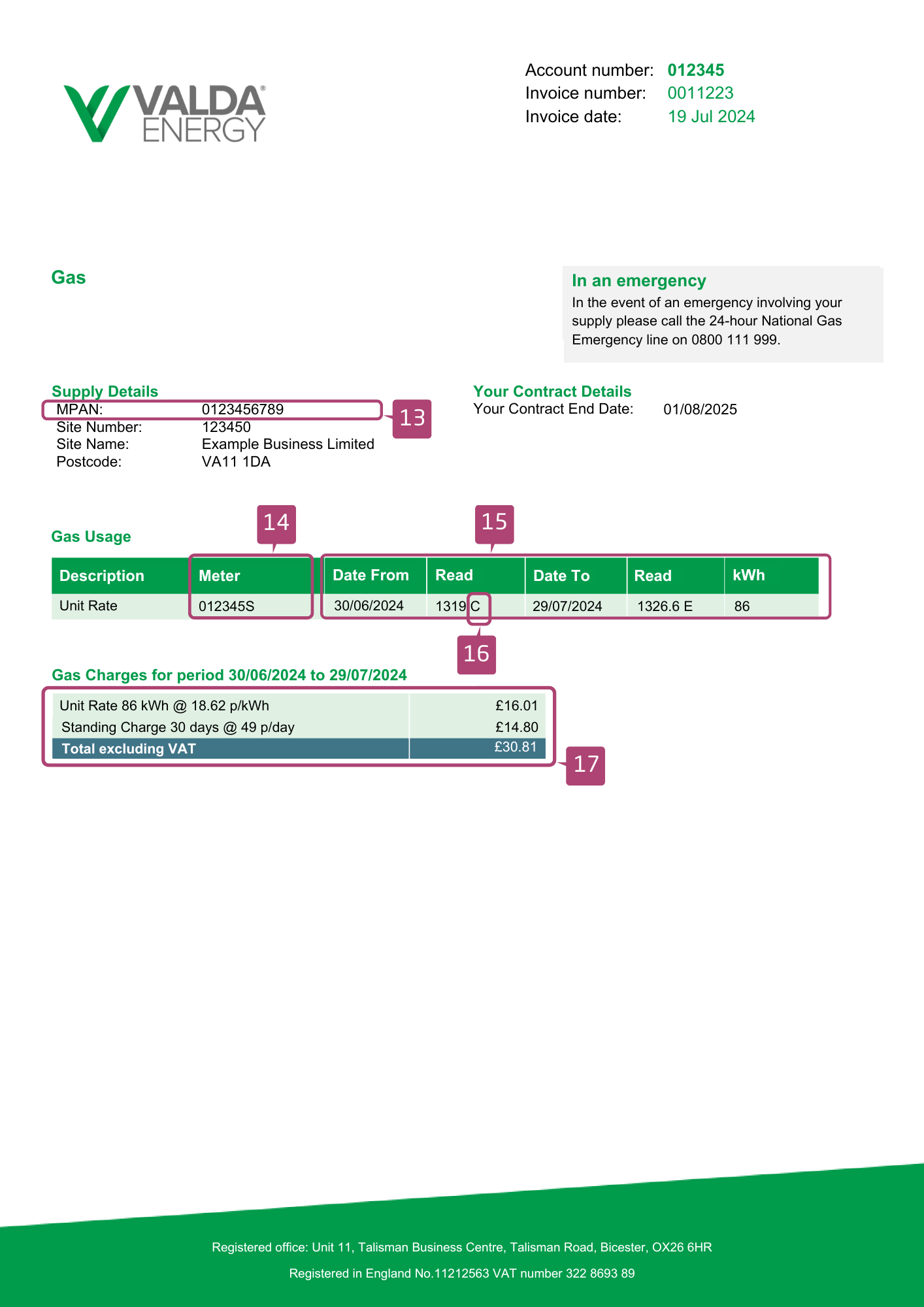 Valda Energy Gas Invoice Page 1