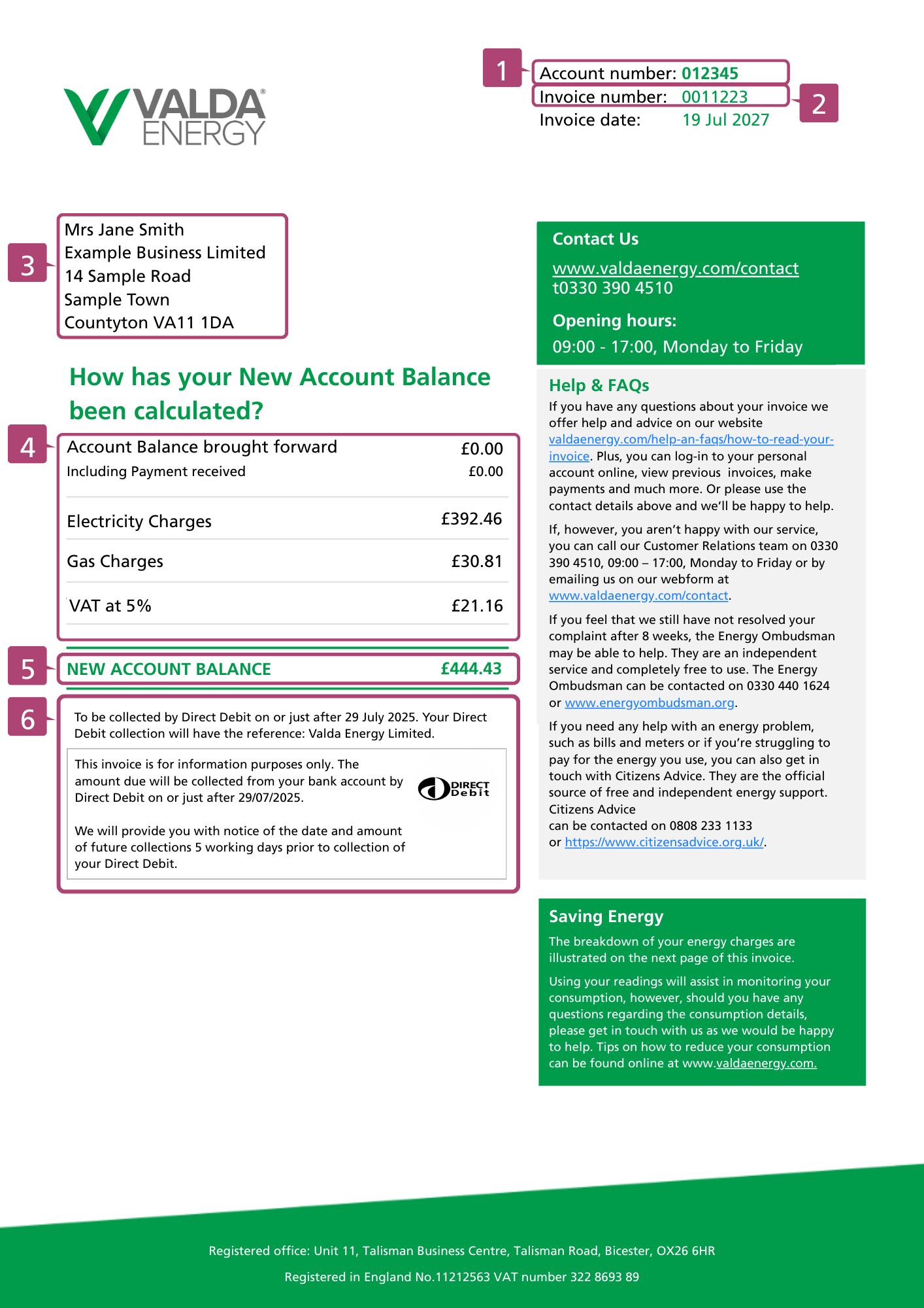 Valda Energy Invoice Page 1