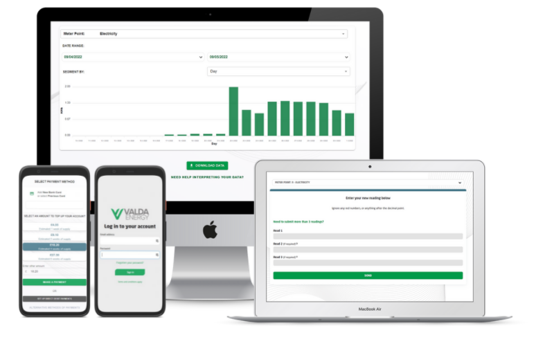 Valda Energy Portal screens
