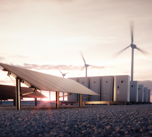 battery storage by solar panels and wind turbines