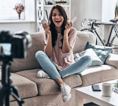 influencer promoting products over camera